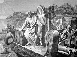 Archimedes and one of his death ray mirrors Archimedes and one of his death ray mirrors