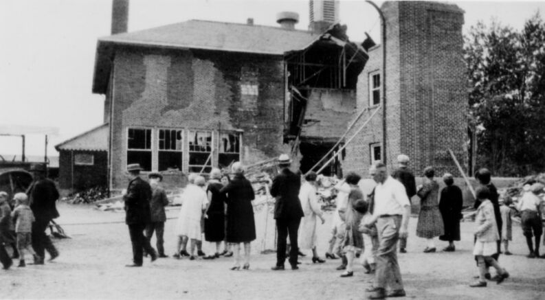 The backside of the school house after the explosion. The backside of the school house after the explosion.