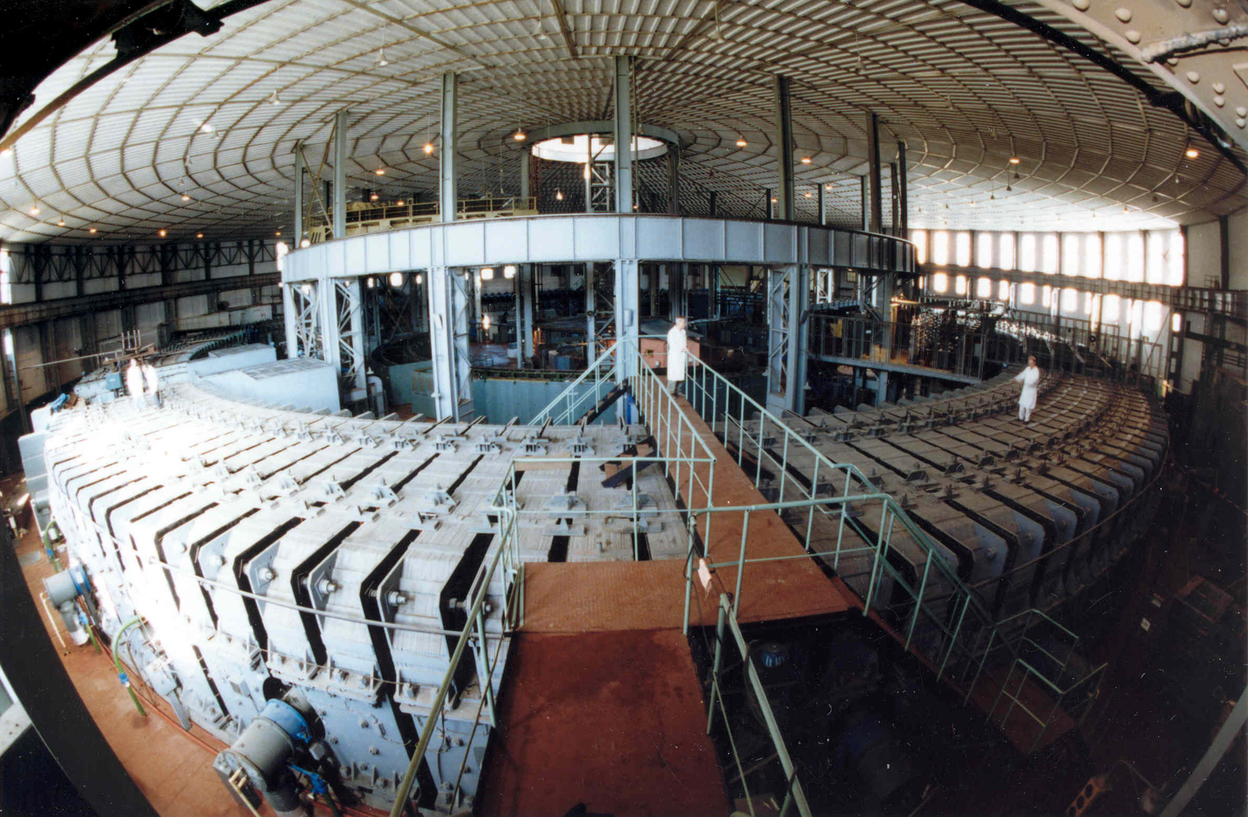 The synchrophasotron: a particle accelerator used to create superheavy nuclei at the Joint Institute for Nuclear Research in Russia. The synchrophasotron: a particle accelerator used to create superheavy nuclei at the Joint Institute for Nuclear Research in Russia.