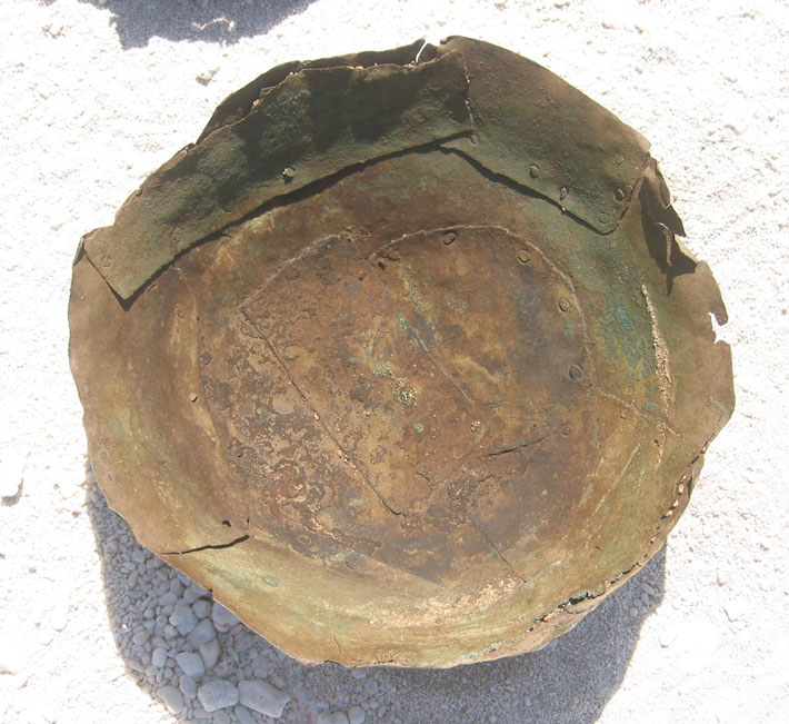 A hand-made copper bowl left behind on Tromelin Island (Groupe de Recherche en Archéologie Navale)